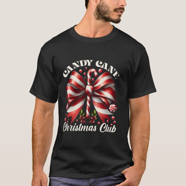 Cute Candy Cane Crew Coquette Bow Candy Lover Fami T-Shirt (Front)