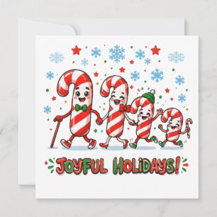 Cute Candy Cane Family Joyful Holidays Card