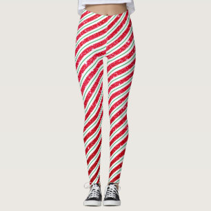 Cute Candy Cane Glitter Stripped Pattern Christmas Leggings