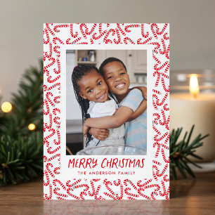 Cute Candy Cane Merry Christmas 2 Photo Holiday Card