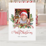 Cute Candy Cane Merry Christmas Floral Photo Holiday Card<br><div class="desc">Fun and unique holiday photo template featuring cute candy cane frame for your photo,  embellished with candy canes,  peppermints,  holly & pine with text field. Inside features complementary candy cane stripes and editable text fields.</div>