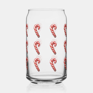 Cute Candy Cane Pattern Christmas Can Glass