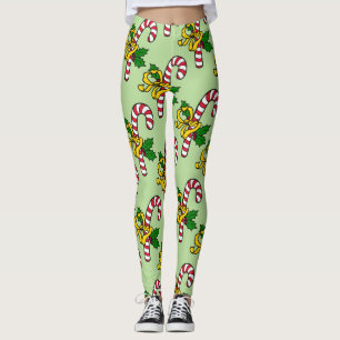 Cute Candy Cane Pattern Red & Green Christmas Leggings
