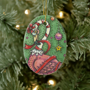 CUTE CANDY CANE PINK FLAMINGO CHRISTMAS BIRD 2019 CERAMIC ORNAMENT