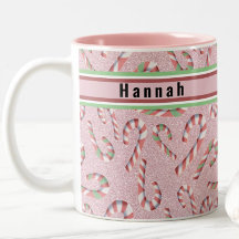 Cute Candy Cane Pink Glitter Custom Name