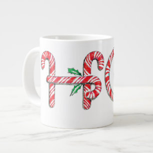 Cute Candy Cane Text Design with the Word HO! Large Coffee Mug