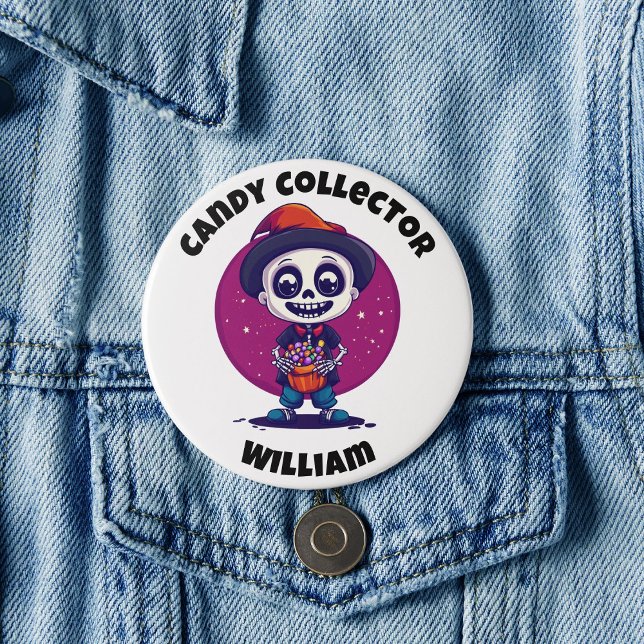 Cute Candy Collector Skeleton Boys Halloween 7.5 Cm Round Badge (Cute Candy Colloector Skeleton Boys Halloween Button)