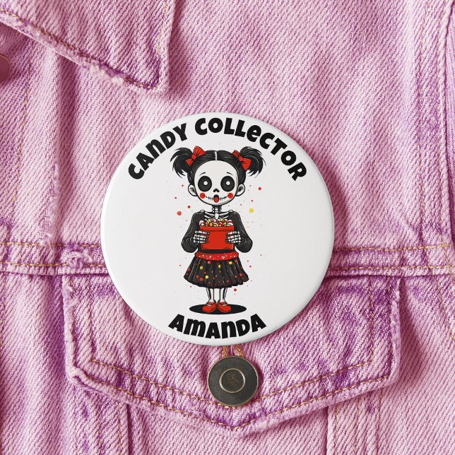 Cute Candy Collector Skeleton Girls Halloween 7.5 Cm Round Badge (Cute Candy Colloector Skeleton Girls Halloween Button)