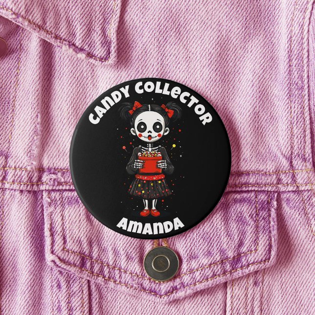 Cute Candy Collector Skeleton Girls Halloween 7.5 Cm Round Badge (Cute Candy Colloector Skeleton Girls Halloween Button)