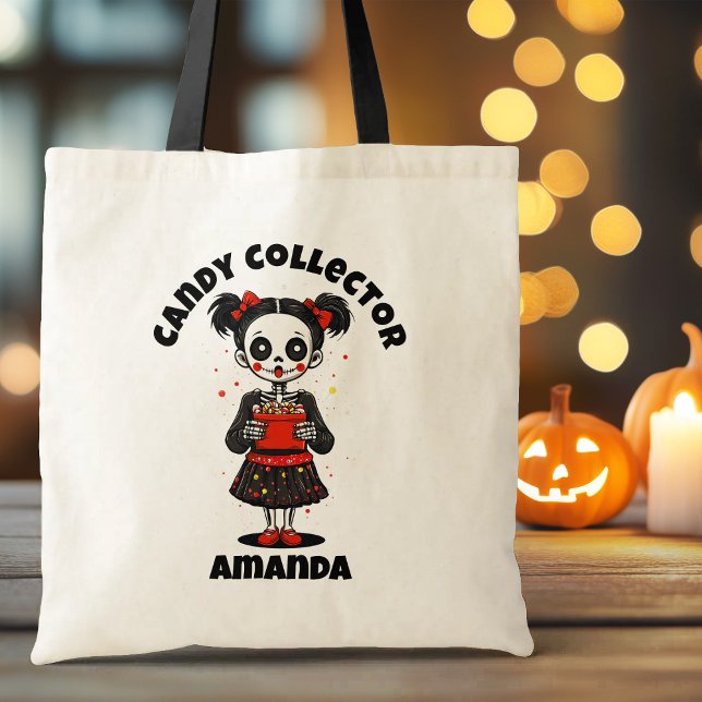 Cute Candy Collector Skeleton Girls Halloween Tote Bag (Cute Candy Collector Skeleton Girls Halloween Tote Bag)