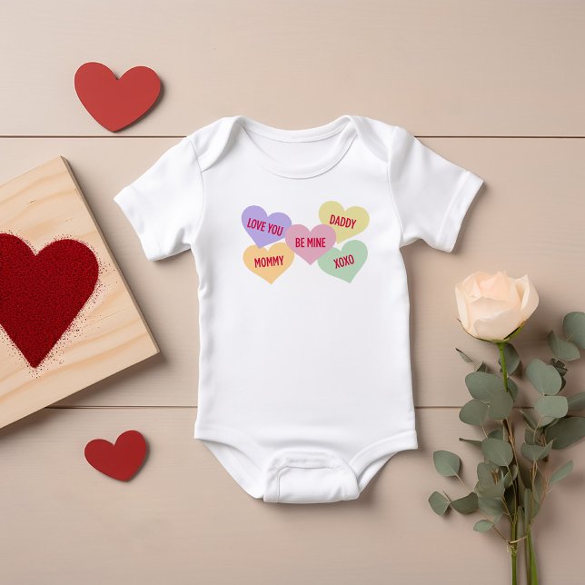 Cute Candy Conversation Hearts Valentine's Day Baby Bodysuit (Creator Uploaded)