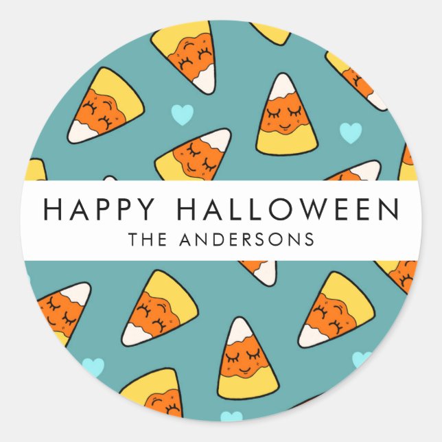 Cute Candy Corn Drawing Pattern | Add Your Name Classic Round Sticker (Front)