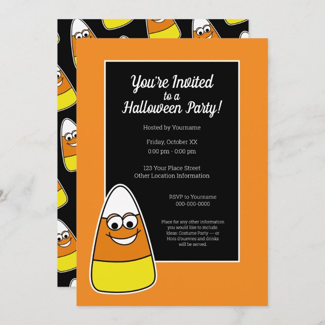 Cute Candy Corn Halloween Party Invitation (Front/Back)