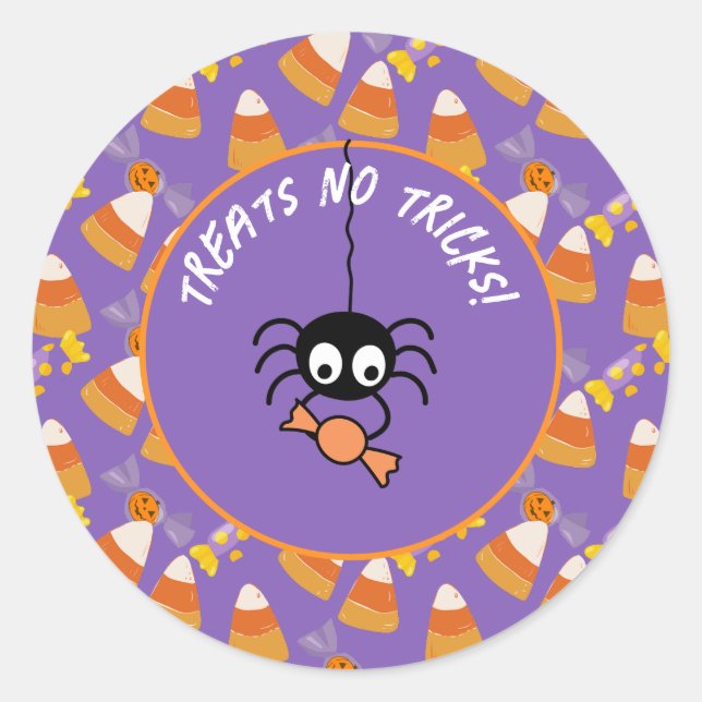 Cute Candy Corn Kids Halloween Party Spider Classic Round Sticker (Front)