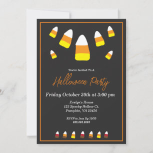 Cute Candy Corn Orange Black Halloween Party Invitation