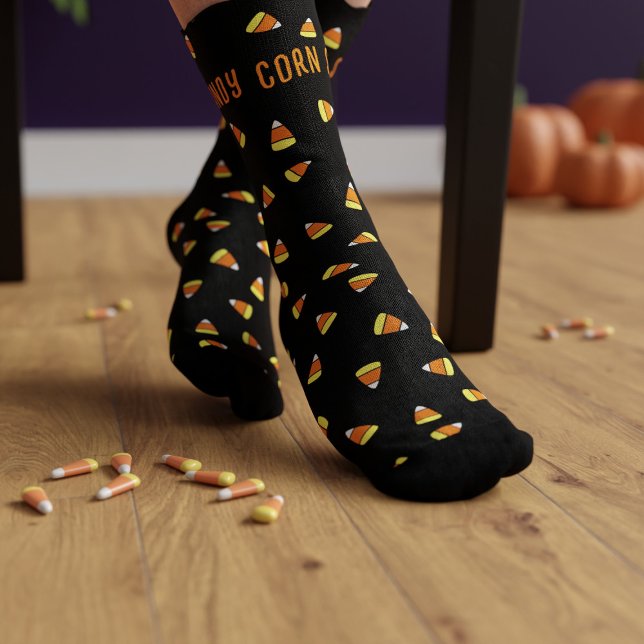 Cute Candy Corn Pattern Black Halloween Socks (Creator Uploaded)