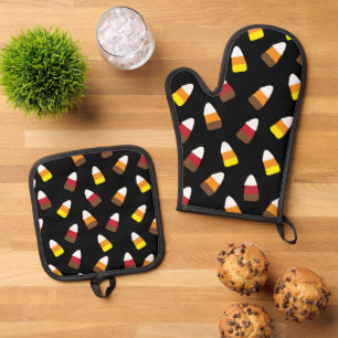 Cute Candy Corn Pattern Halloween Oven Mitt & Pot Holder Set
