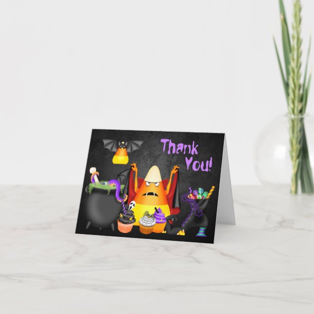 Cute Candy Corn Spooky Treats Halloween Thank You Card (Front)
