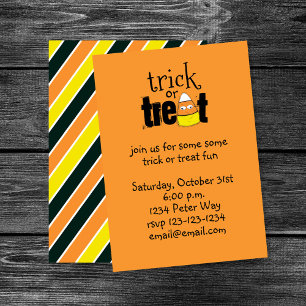 Cute Candy Corn Trick or Treat Halloween Party Invitation