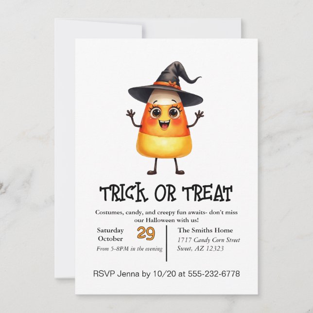 Cute Candy Corn Trick Or Treating  Invitation (Front)