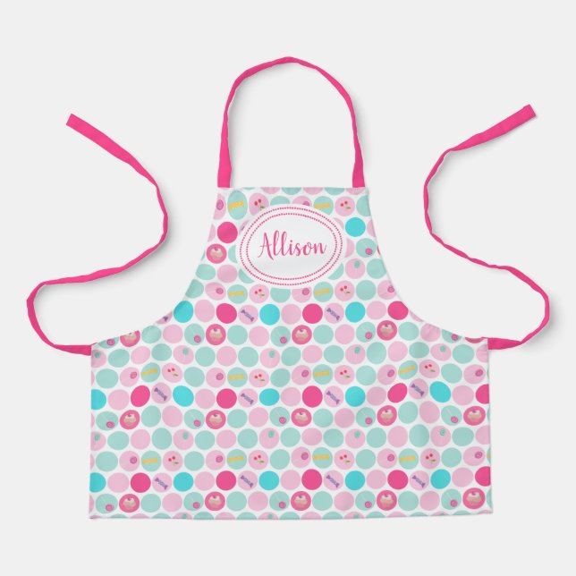 Cute Candy Cupcake Dots Girls Pink | White Apron (Front)