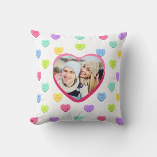 Cute Candy Hearts Couple Photo Throw Pillow