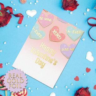 Cute Candy Hearts Valentine's Day Gold Foil Holiday Card