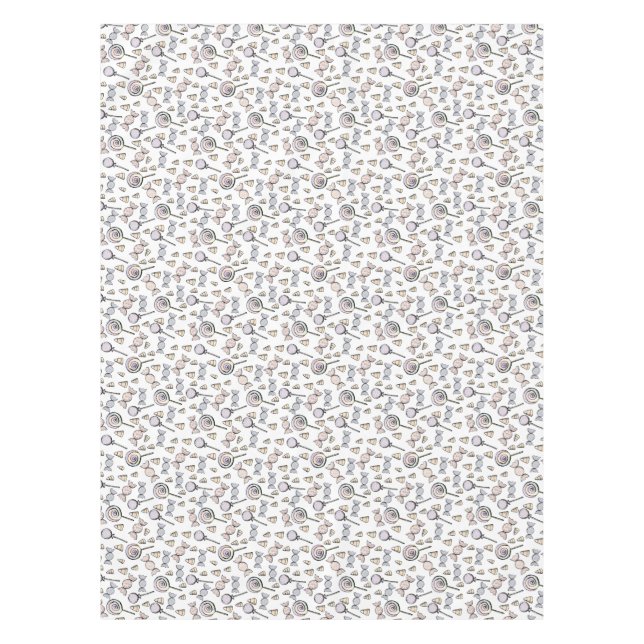 Cute Candy Kids Birthday White Tablecloth (Front)