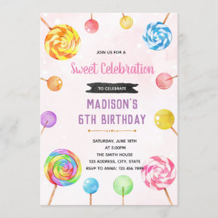 Cute candy party theme invitation
