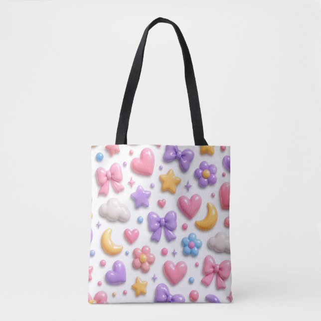 Cute Candy Pastel Icons Pattern Tote Bag (Front)