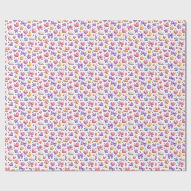Cute Candy Pastel Icons Pattern Wrapping Paper (Flat)