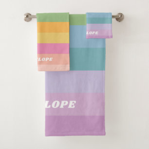 Cute Candy Pastel Rainbow Stripes Personalised  Bath Towel Set