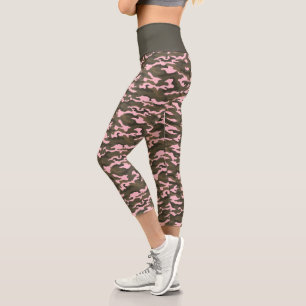 Cute Candy Pink Camo Camouflage Capri Leggings