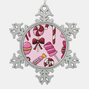 Cute  Candy   Snowflake Pewter Christmas Ornament