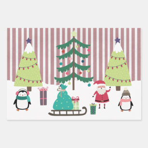 Cute candy striped festive scene wrapping paper sheet