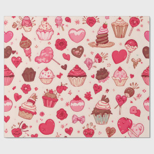 Cute Candy & Sweets Valentine Seamless Pattern  Wrapping Paper