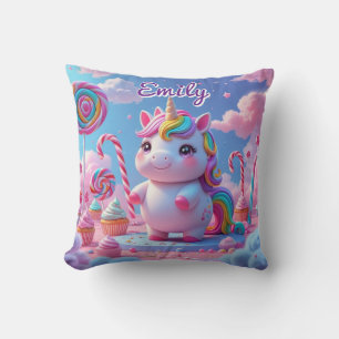 Cute Candy Unicorn Pillow – Editable Name