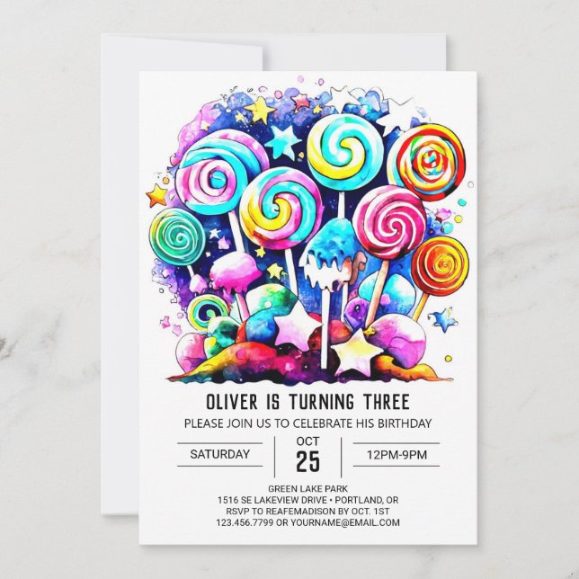 Cute Candyland Editable Birthday Invitation (Front)