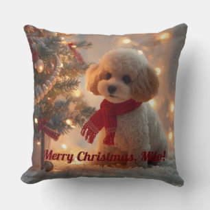 Cute Caniche Christmas Pillow Cozy Holiday Decor