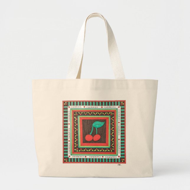 Cute Canvas Tote -Cherries - Erin Brie Art (Front)