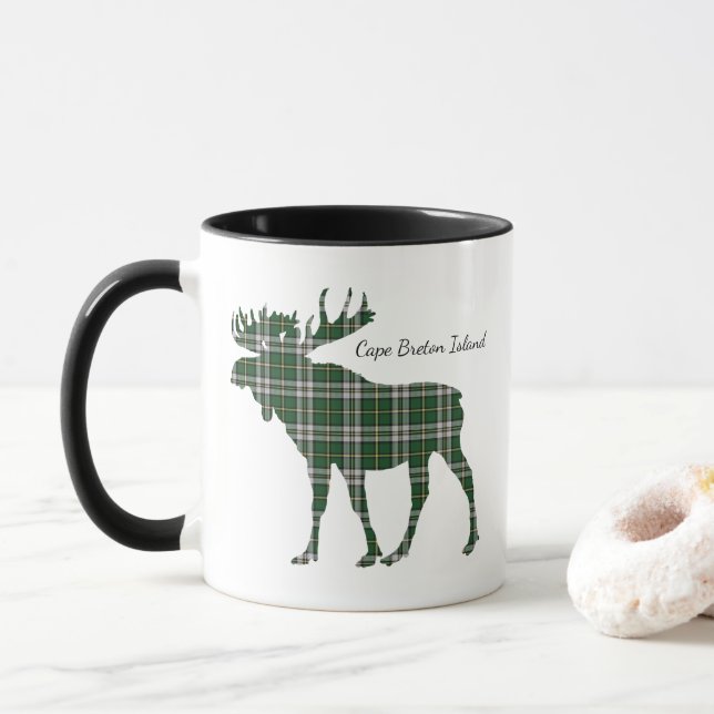 Cute Cape Breton Island moose tartan coffee mug (With Donut)