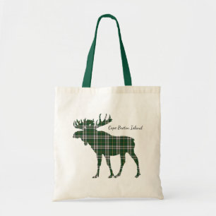 Cute Cape Breton Island moose tartan tote bag