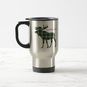 Cute Cape Breton Island moose tartan travel mug