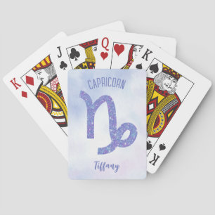 Cute Capricorn Astrology Sign Personalised Purple Playing Cards