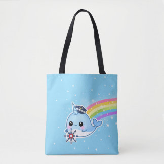 Cute captain narwhal with rainbow tote bag
