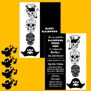 Cute Captain Pirate Spooky Halloween Bash Birthday Invitation