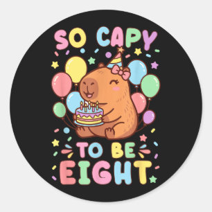 Cute Capybara 8th Birthday Kawaii Girl Cappy Classic Round Sticker