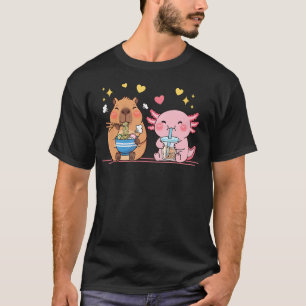 Cute Capybara And Axolotl Funny Ramen Boba Tea Ani T-Shirt