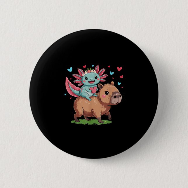 Cute Capybara And Axolotl Love For Kids  6 Cm Round Badge (Front)