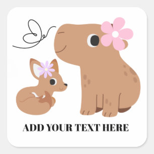 Cute Capybara And Fox  Square Sticker